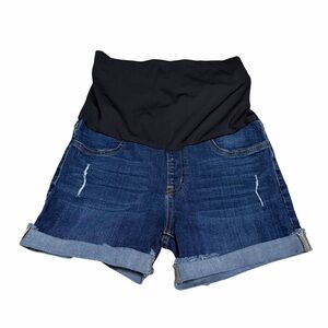 Just Black Denim Maternity Jean Shorts | Full Panel | Cuffed Hem | Size 28